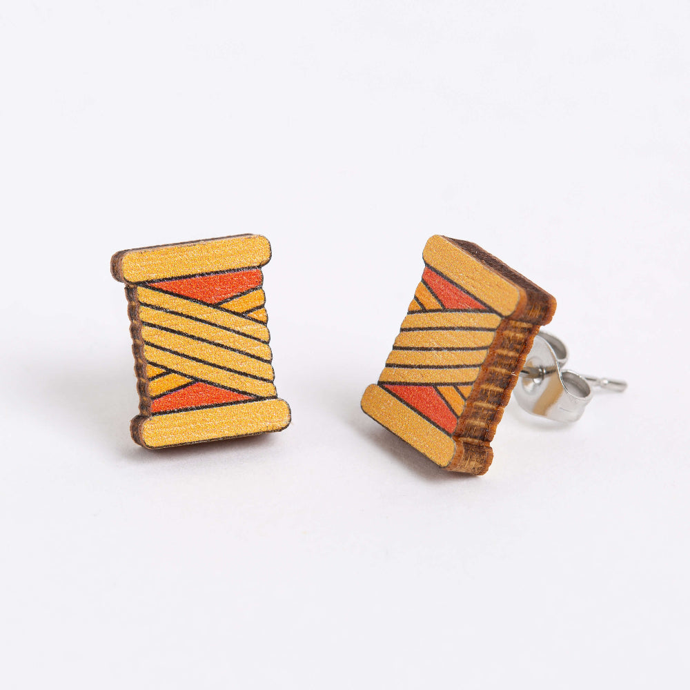 orange bobbin wooden earrings