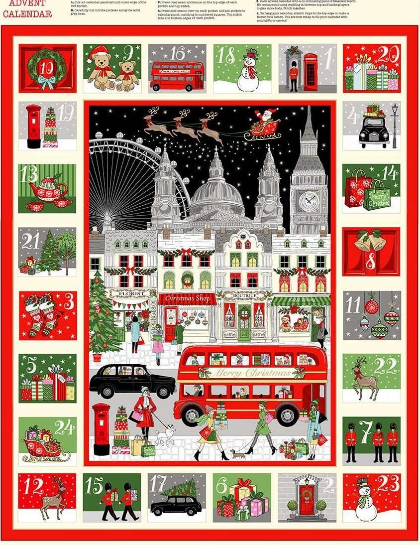 London Christmas advent Calendar Fabric Panel Makower
