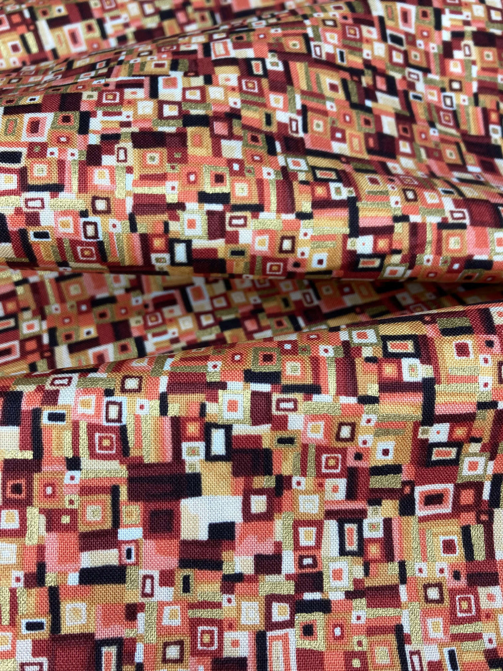 makower golden patchwork yellow fabric inspired by the art of Gustav Klimt