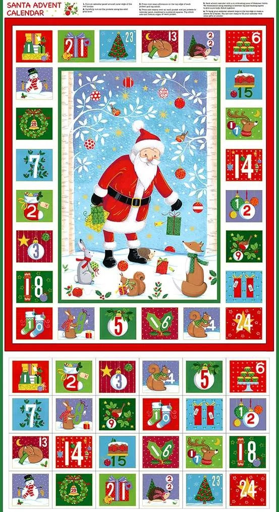 Merry Christmas Santa Advent Calendar Fabric Panel by Makower