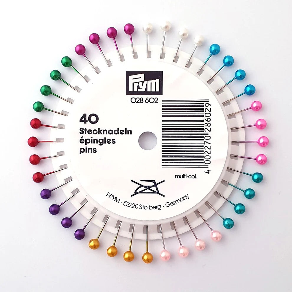 Prym Pearl-Headed Pins - Multi-Colour Assorted Sewing Pins (40 Pins)