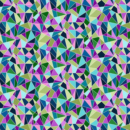 blue purple and green geometric mosaic design cotton fabric