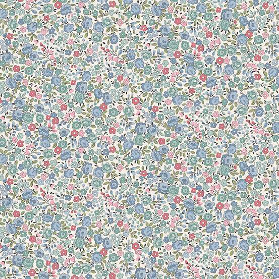 blue and pink small floral cotton fabric