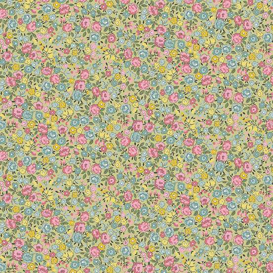 small green pink and blue floral cotton fabric