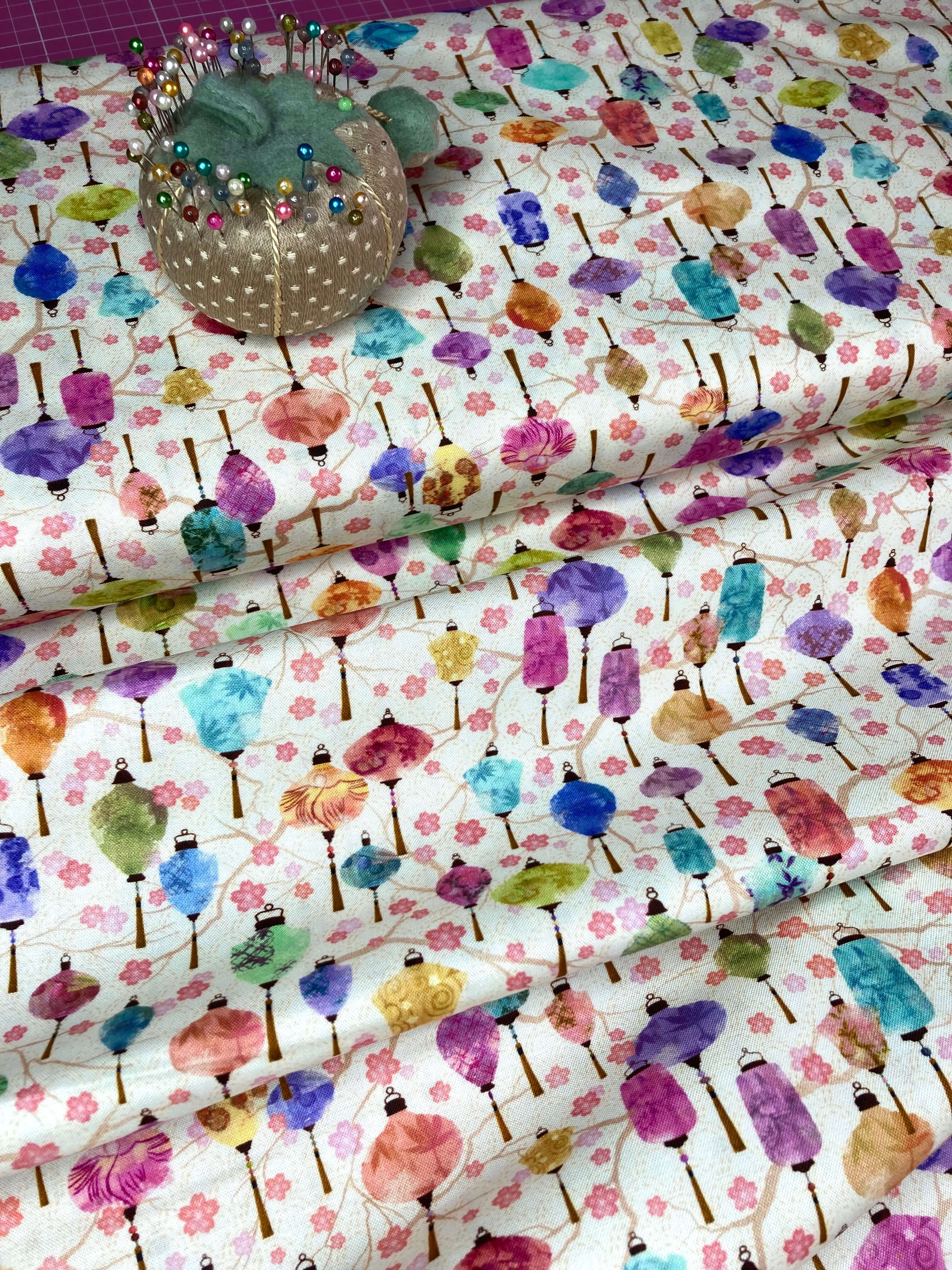 Colourful chinese lanterns cotton fabric
