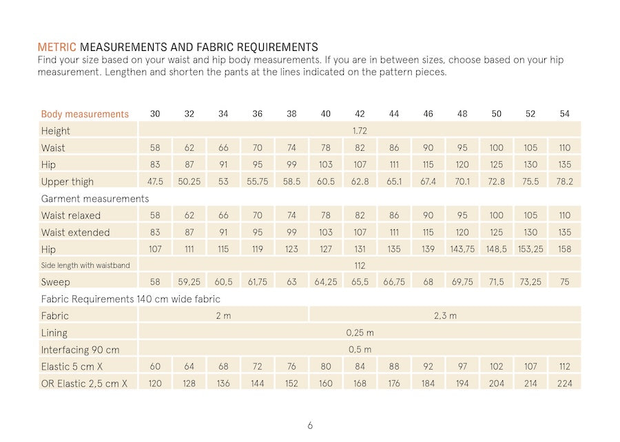 palazzo pants sewing pattern by wardrobe by me metric size guide