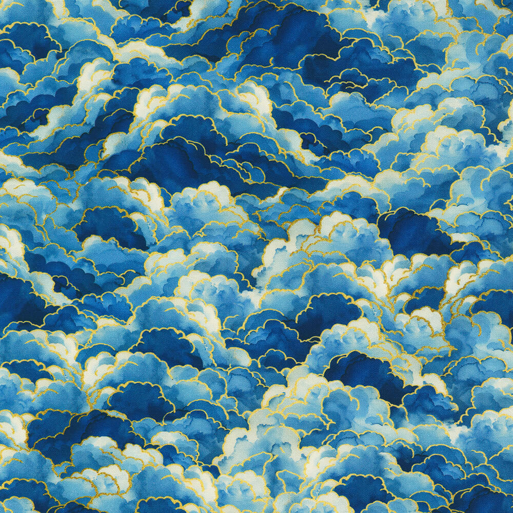 blue and gold clouds cotton fabric