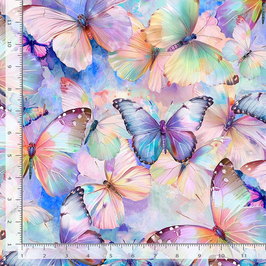 pastel watercolour butterflies cotton fabric
