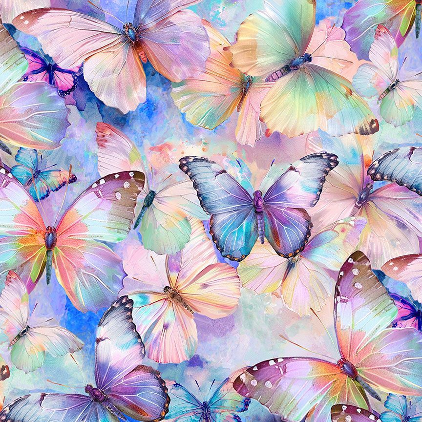 pastel watercolour butterflies cotton fabric