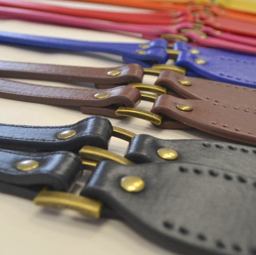 Hinged Faux Leather Bag Handle PAIR Multiple Colours