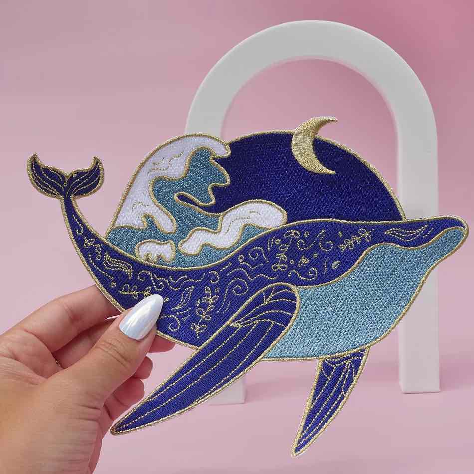 Whale Moon XL iron-on patch