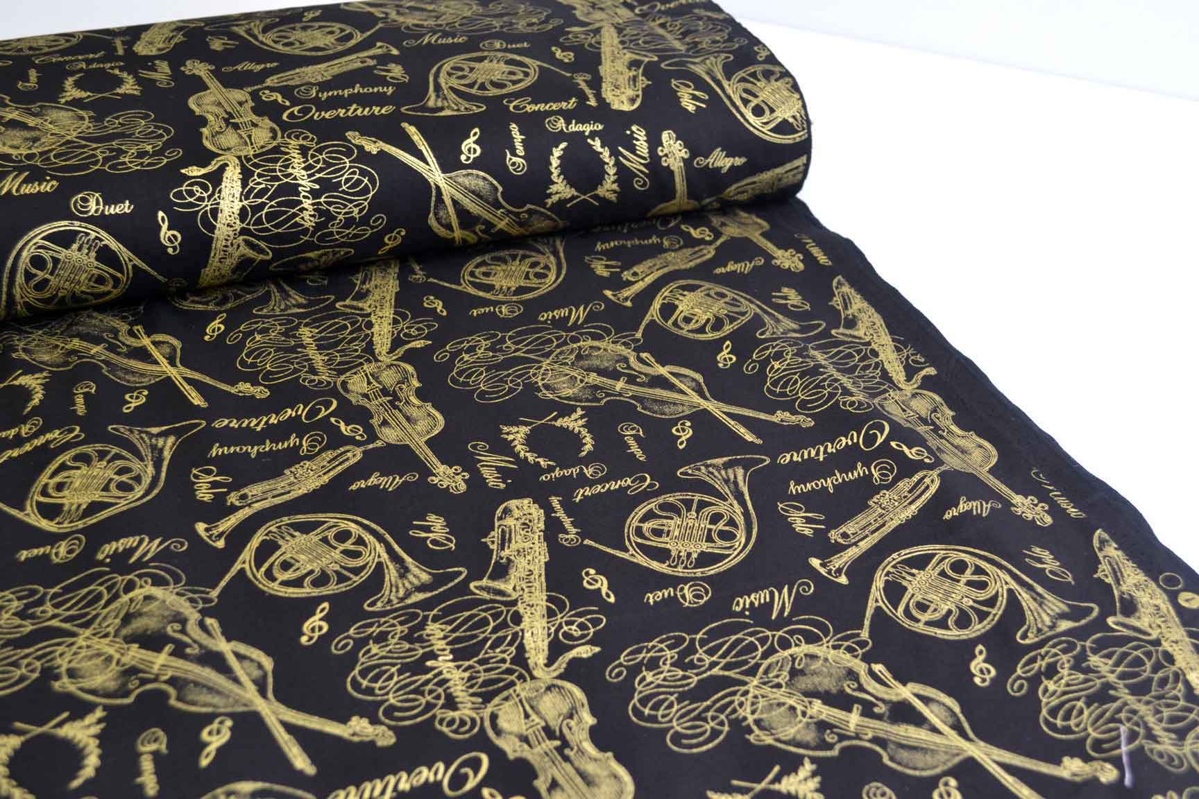 Metallic Musical Instruments Black, Timeless Treasures