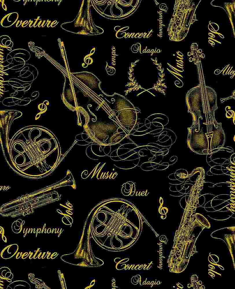 Metallic Musical Instruments Black, Timeless Treasures