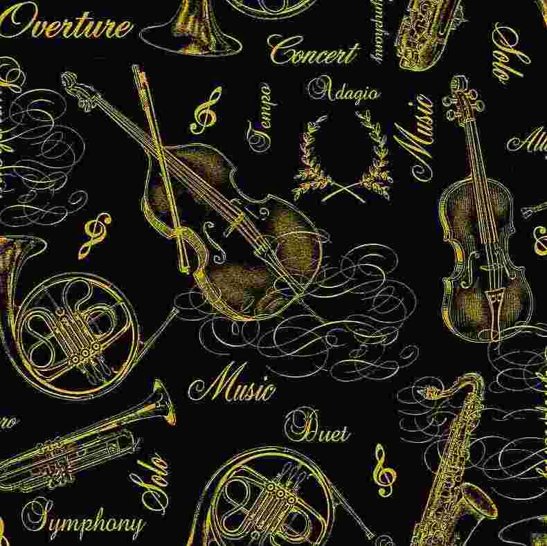 Metallic Musical Instruments Black, Timeless Treasures