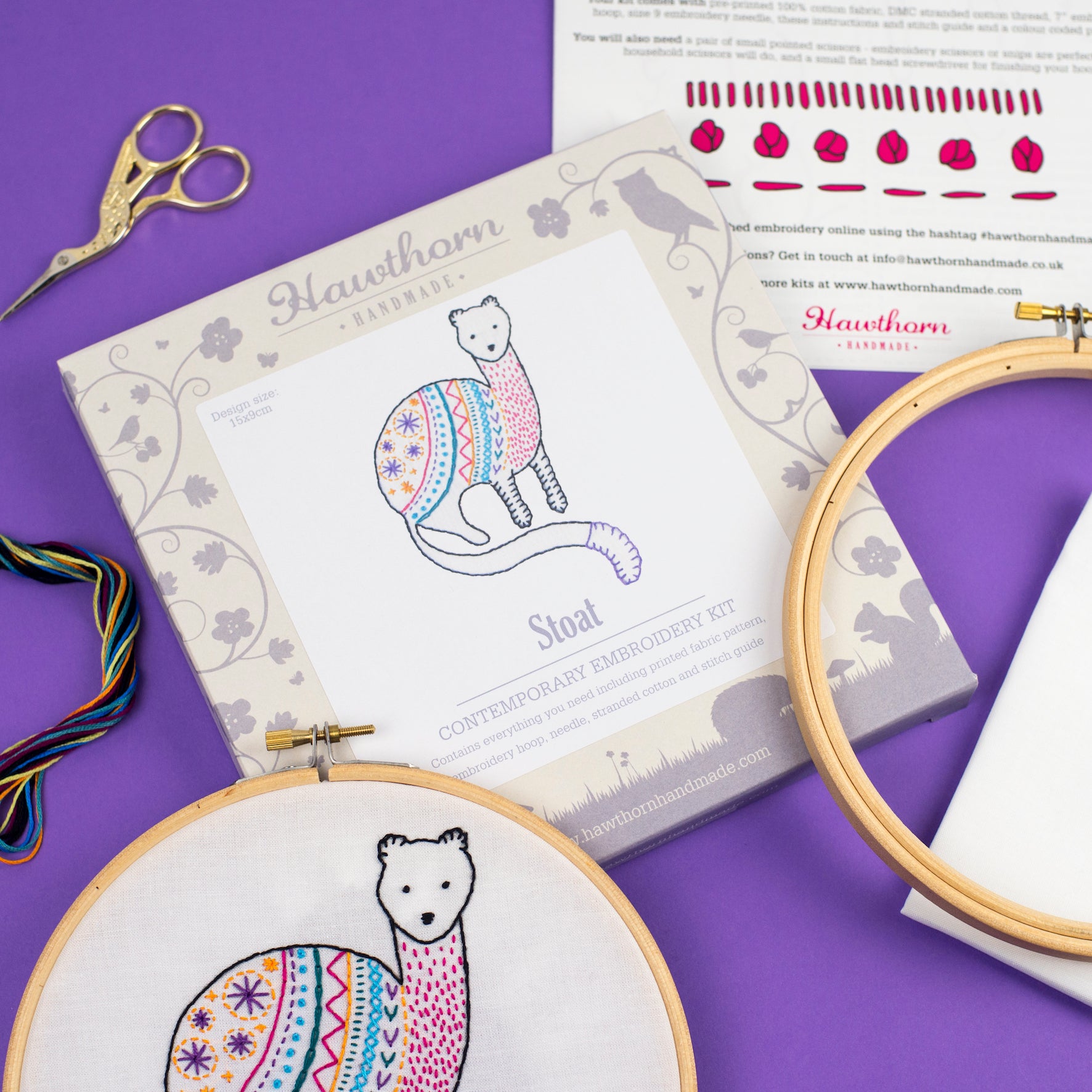 Stoat Embroidery Kit, Hawthorn Handmade