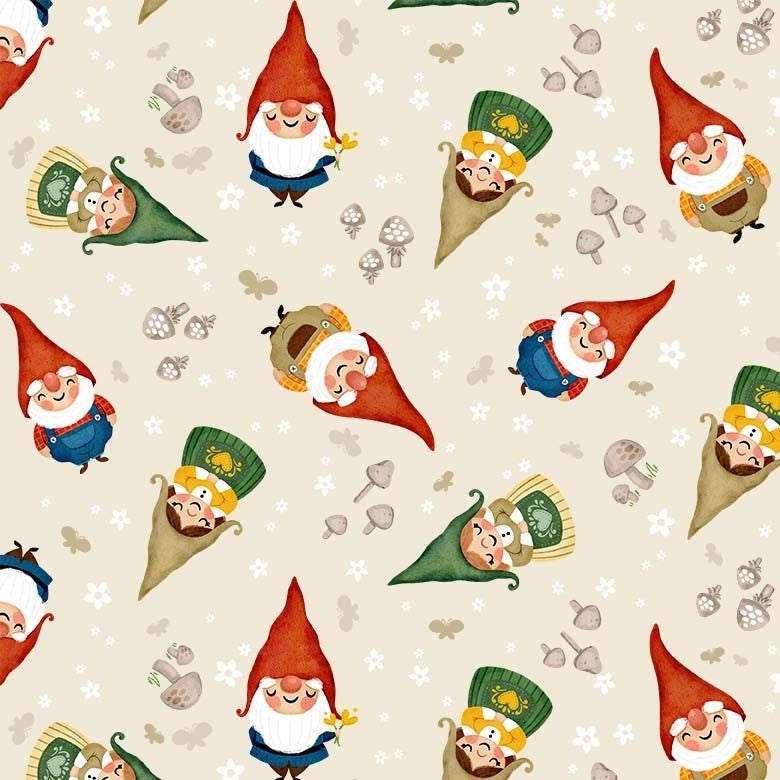 Sweet Gnomes Ecru, Michael Miller