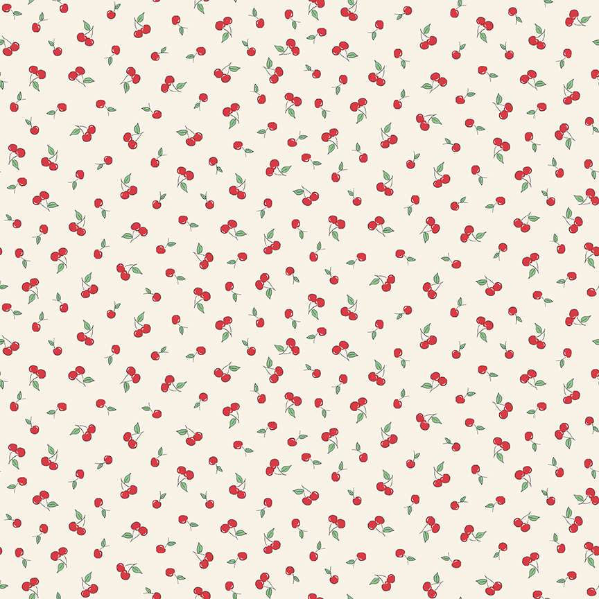 Red cherries on cream 100% cotton fabric by Makower