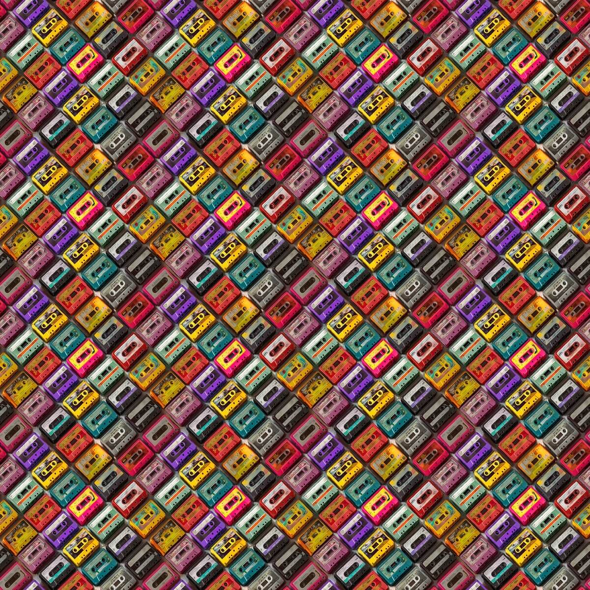 multicolour retro mixtapes on a black background