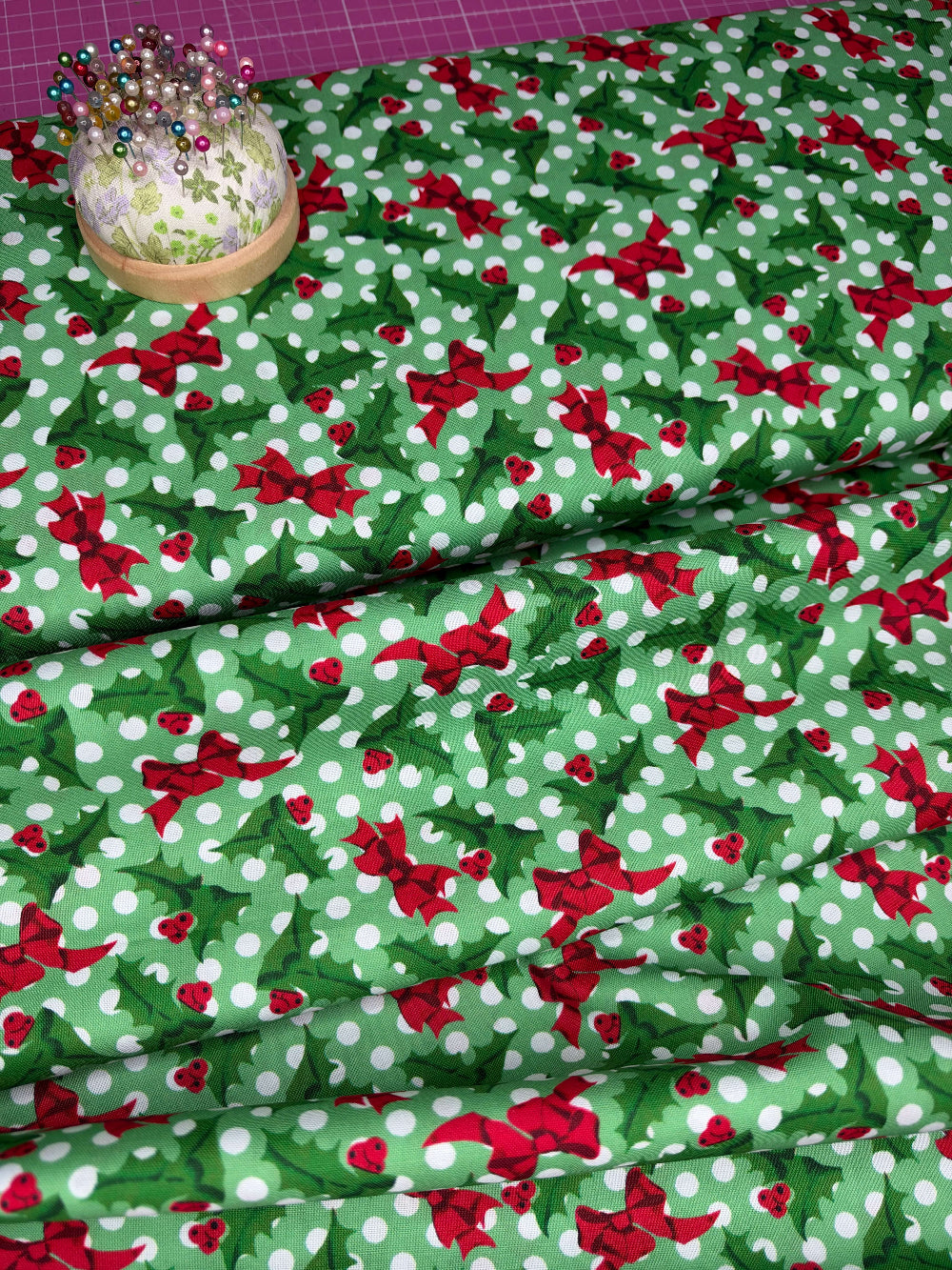 holly and ribbons christmas fabric