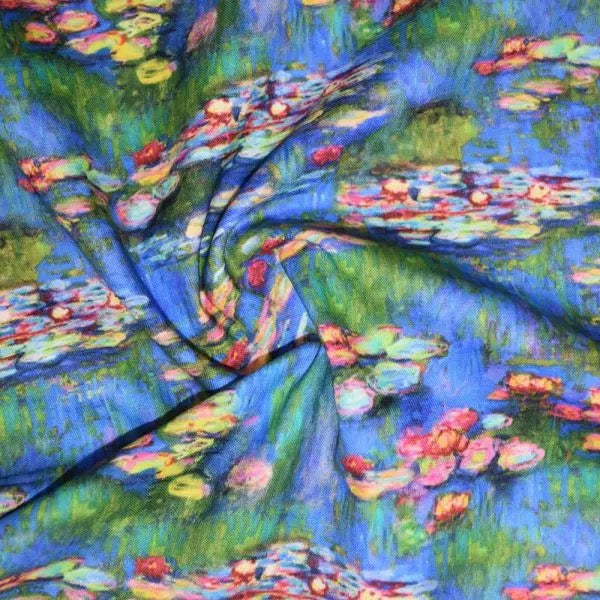 Monet Water Lily Cotton Fabric – Iconic Art Print for Quilting & Dressmaking