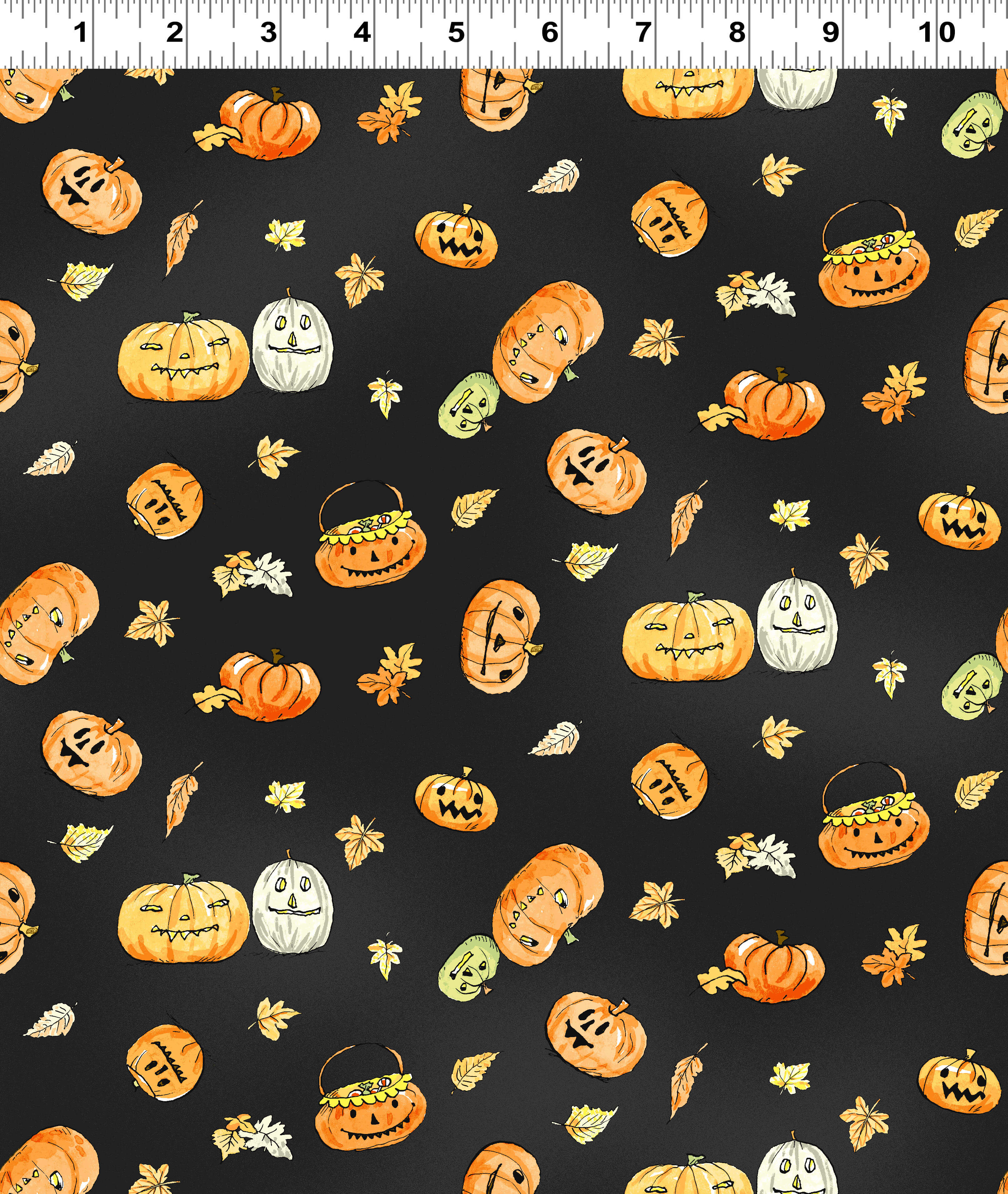 Anit Jeram halloween parade pumpkins black cotton fabric