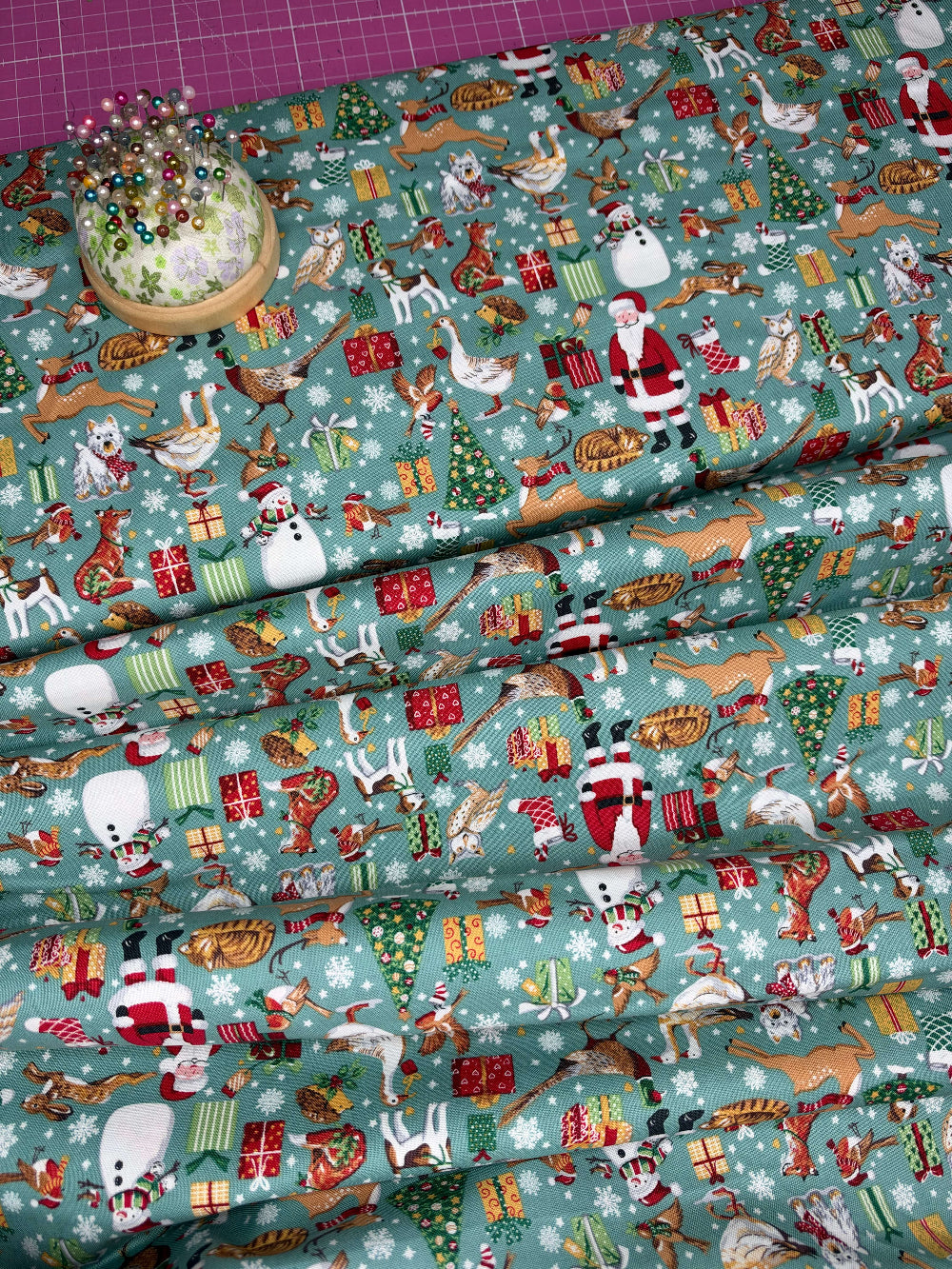 Country Christmas Friends Teal Cotton Fabric – Makower
