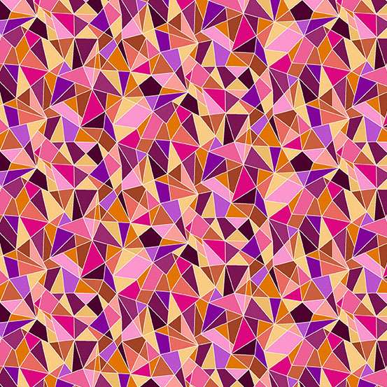 pink purple and orange geometric mosaic design cotton fabric