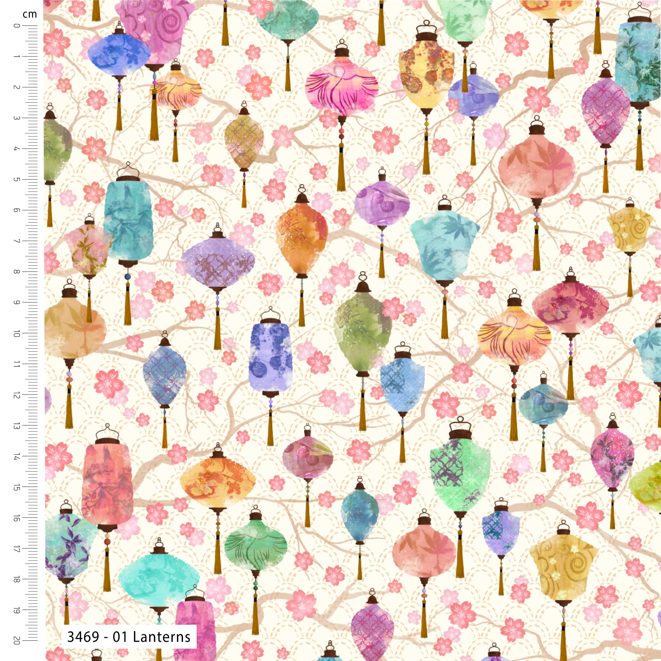 Colourful chinese lanterns cotton fabric