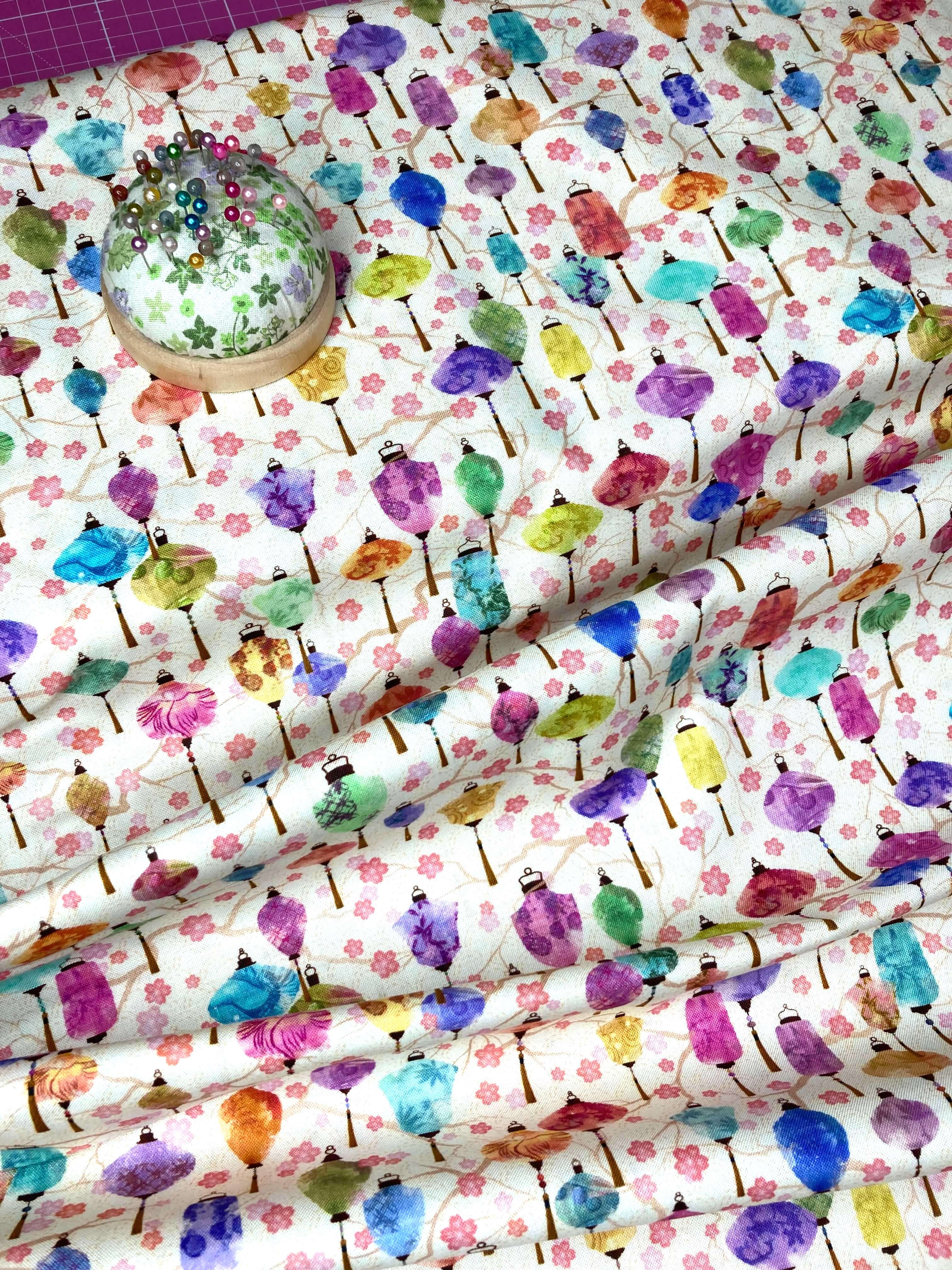 Colourful chinese lanterns cotton fabric