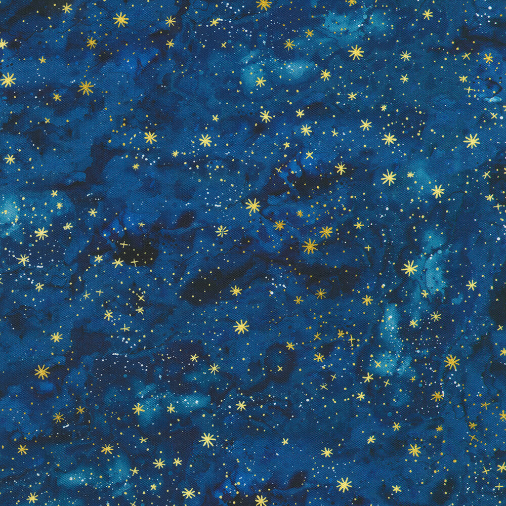 blue and gold stars cotton fabric