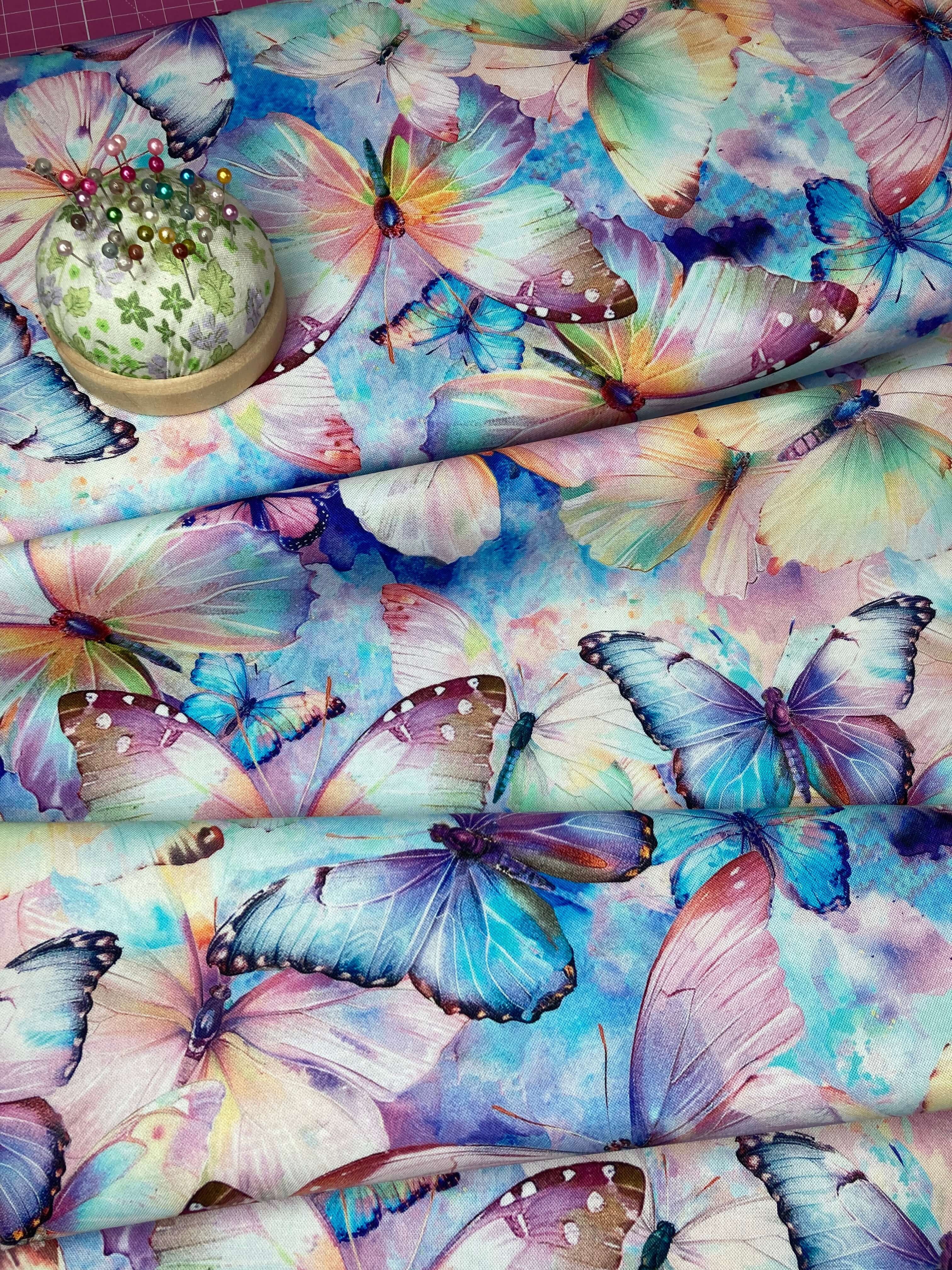 pastel watercolour butterflies cotton fabric
