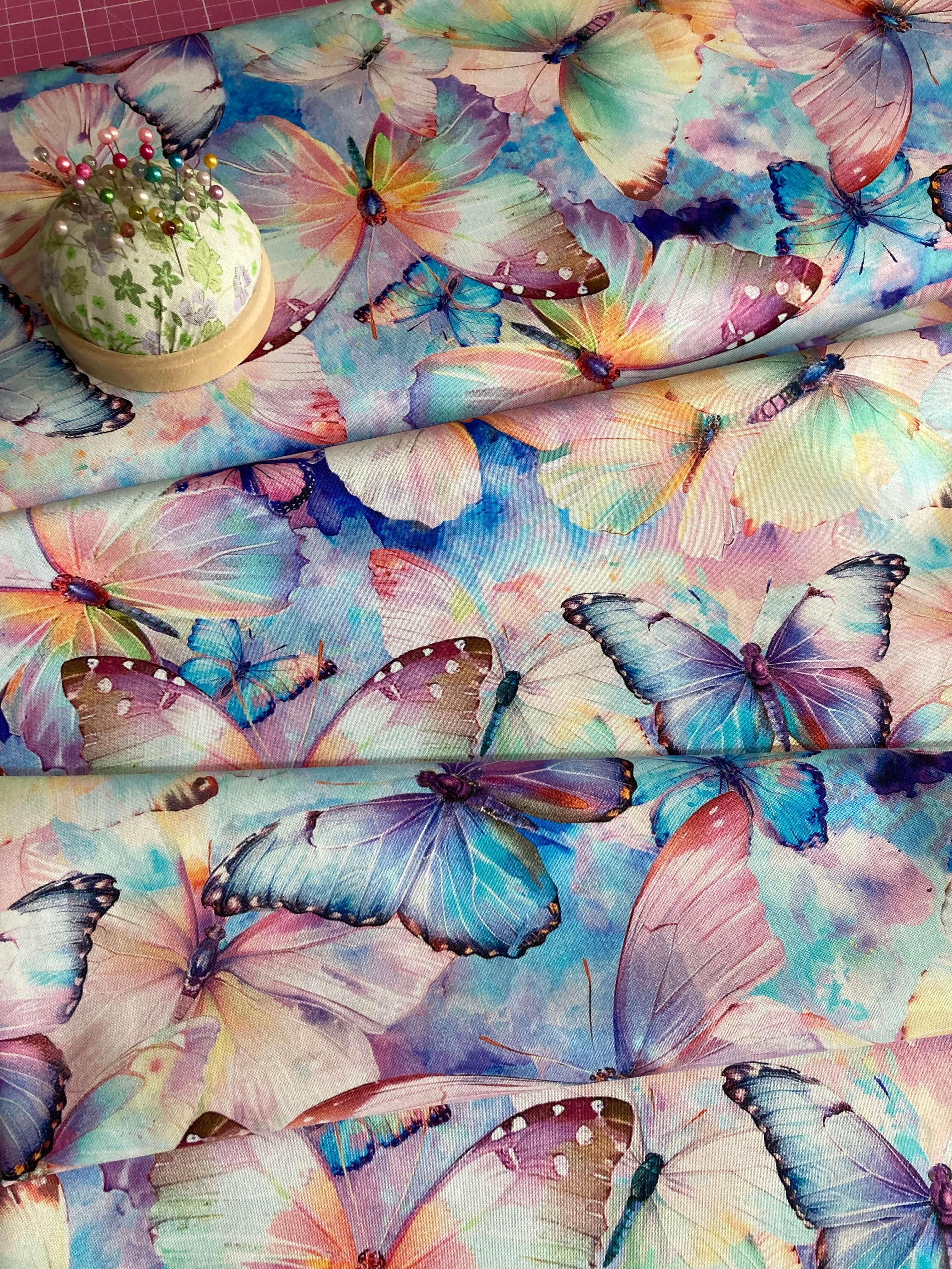 pastel watercolour butterflies cotton fabric