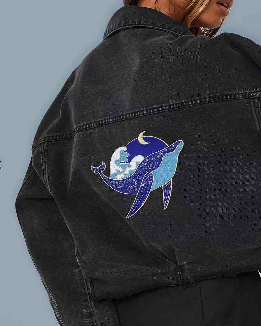 Whale Moon XL iron-on patch